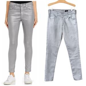 AG Farrah High Rise Skinny Jeans Silver Size 27 Leatherette Chrome-Cast Iron